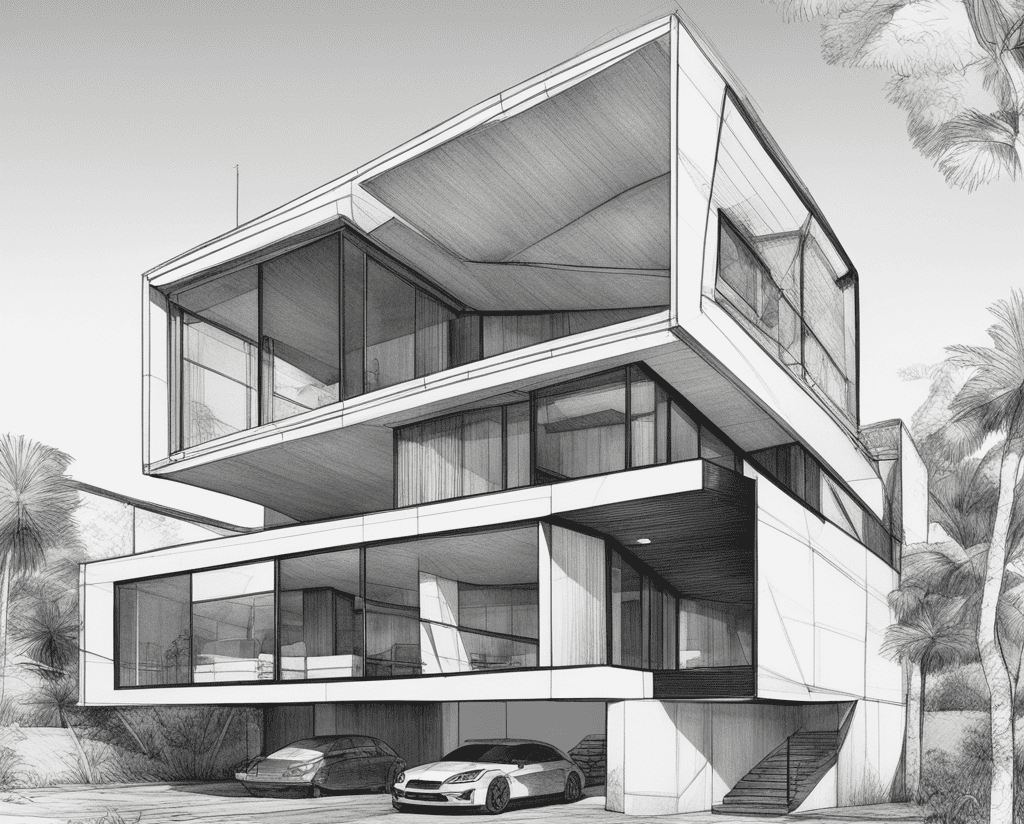 Original architectural sketch before AI rendering